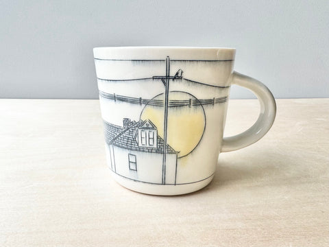 Powerlines & rooftop w/bird mug (16 oz)