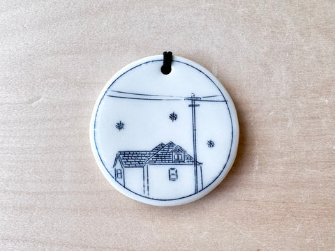Rooftop, Powerlines & Snowflakes Ornament